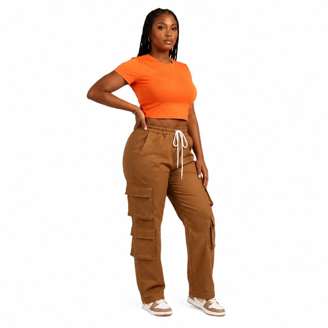 Womens Plus Size 2 Piece Crop Top & Cargo Pants Set